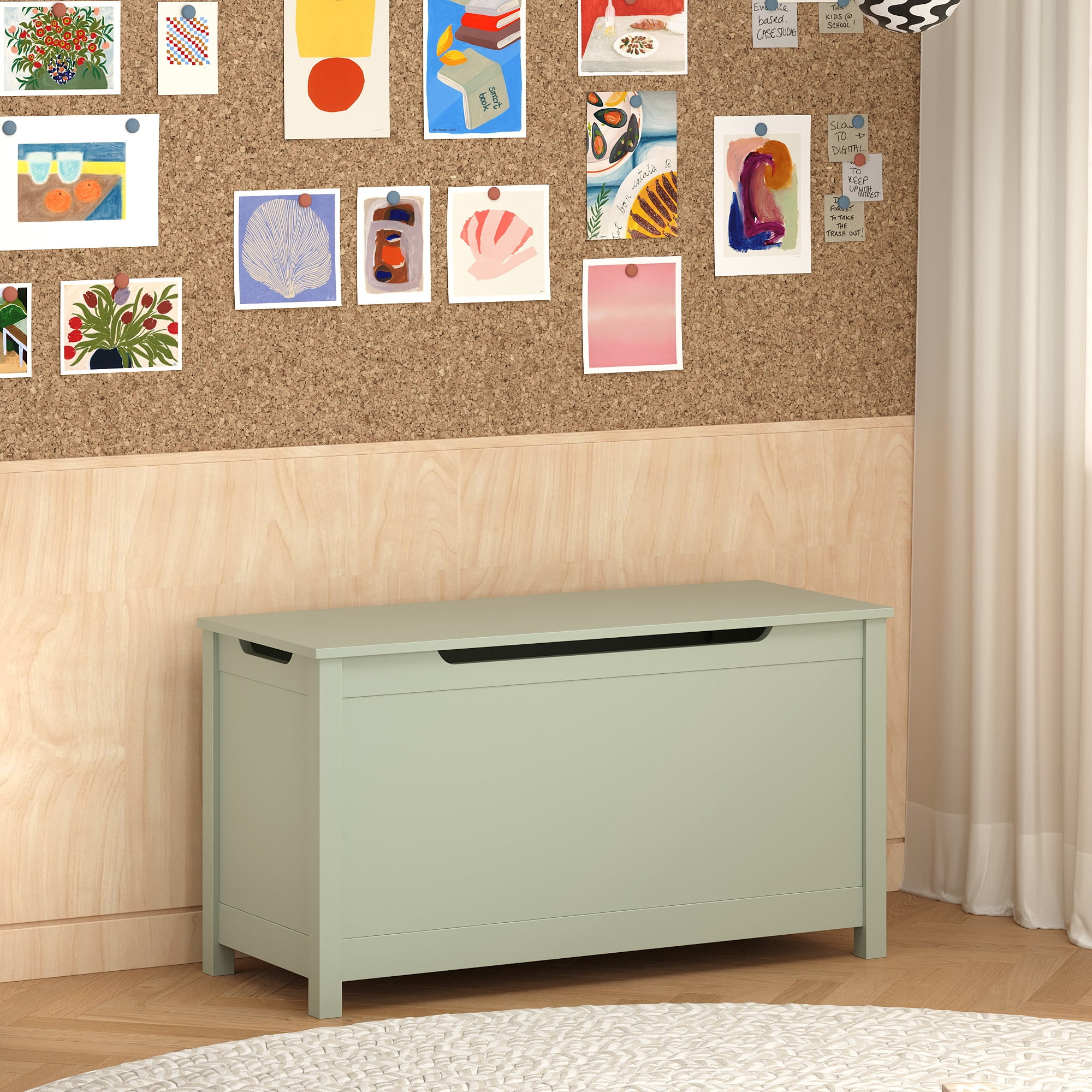 Kids Wooden Toy Storage Box with Safety Hinged Lid, MDF Toy Chest for Ages 2+, Large 2.7 Cubic Feet Storage Space, Easy Assembly