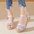 thumbnail image 2 of Rokment Women's Floral Embroidered Lace Espadrilles Wedge Sandals Bridal Beach Casual Mesh Open Toe Ankle Strap Platform Chunky Heels Dress Shoes Summer Boho White Size 6.5, 2 of 5