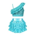 thumbnail image 2 of TiaoBug Girls Sequins Ruffle Crop Top with Skirted Shorts Dance Performance Costume Light Blue 6, 2 of 5