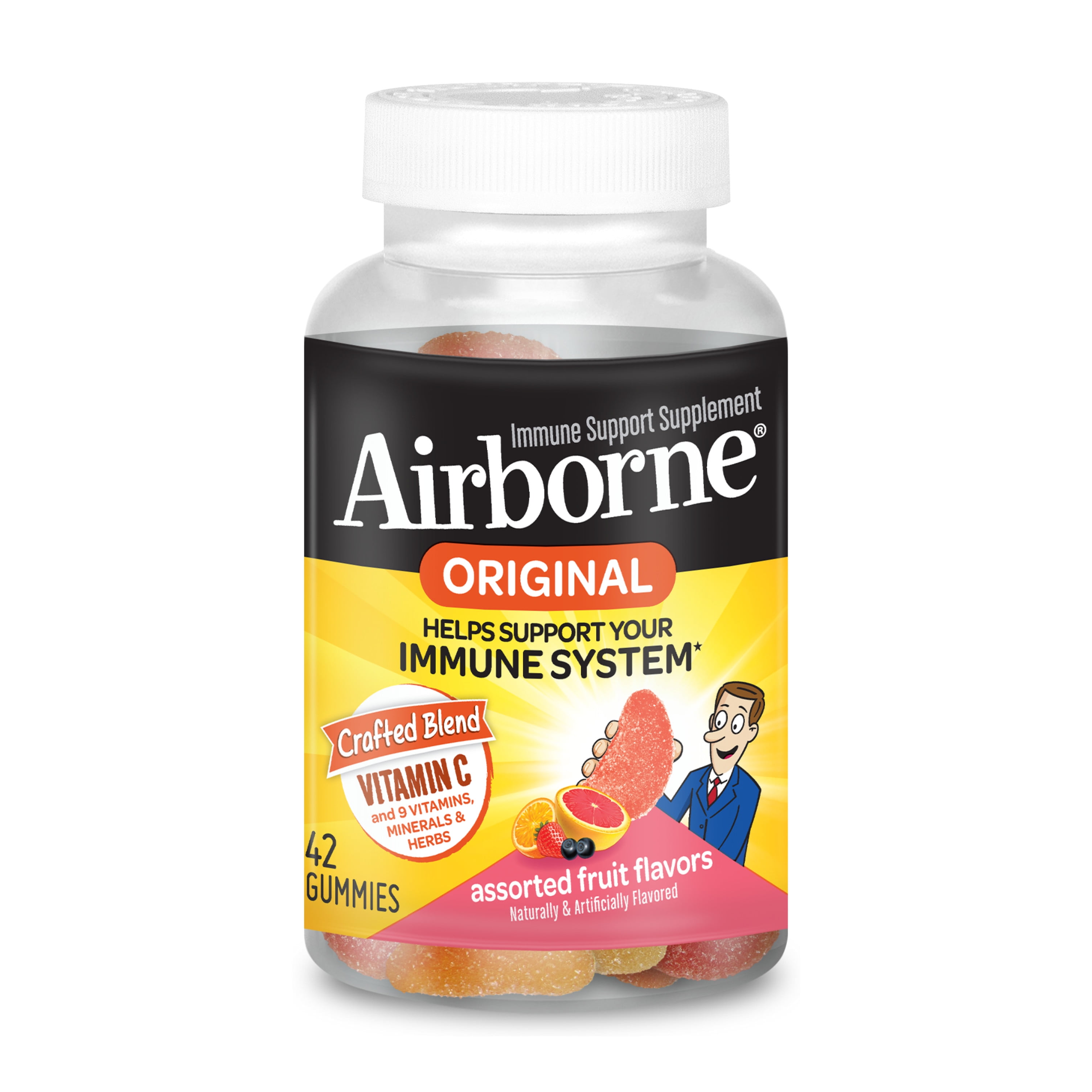Airborne Assorted Fruit Flavored Gummies, 42 count - 750mg of Vitamin C and Minerals & Herbs Immune Support (Packaging May Vary)