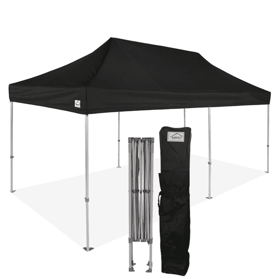 Impact Canopy 10x20 Instant Pop Up Canopy Tent, Commercial Grade Aluminum Frame, Wheeled Roller Bag, Black