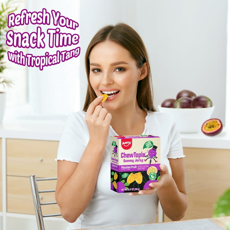 Amos Passion Fruit Snacks, Vegan ChewTopia Fruit Gummy Candy 8.47