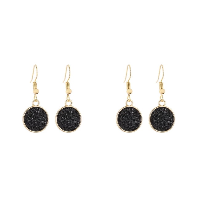 Qarigey 1 par de pendientes colgantes chapados en Drusy, colgantes redondos, accesorios de joyería exquisitos, decoraciones delicadas para Negro 2Conjunto