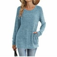 thumbnail image 3 of ManxiVoo Women's Lightweight Sweater Long Sleeve Crewneck Pullover with Pocket in Ribbed Knit Design XXL Size Light Blue, 3 of 5