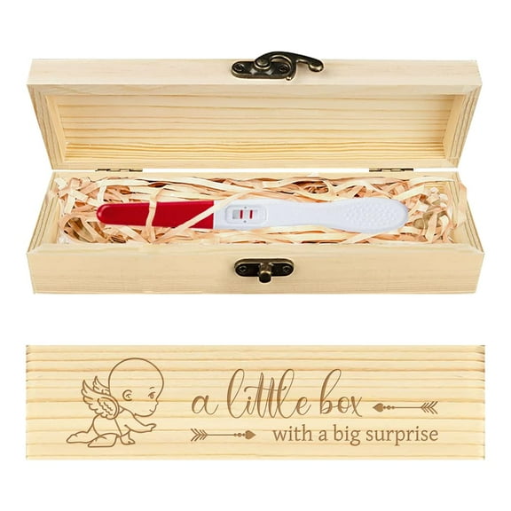 Pregnancy Test Keepsake Box Angel Wings Baby Wrap Wooden Pregnancy Announcement Gifts Box with Raffia Ribbon and Lock Announcement Gifts