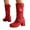 Red, variant on Women's Chunky Heel Platform Wide Calf Boots Slip On Fashion Round Toe Mid Calf Riding Booties with Buckle Strap Red Size 7.5