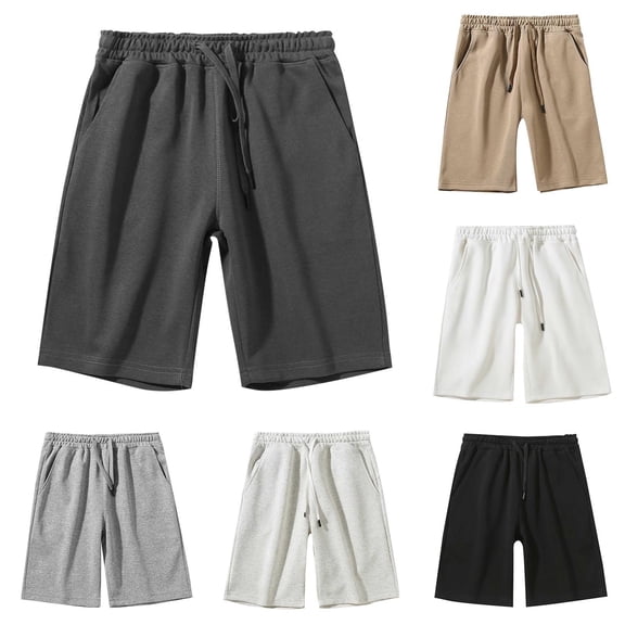 Men's Knited Cotton Pockets, Pull on Jersey Gym Shorts, 7" Athletic Shorts Big and Tall Size M-5XL White