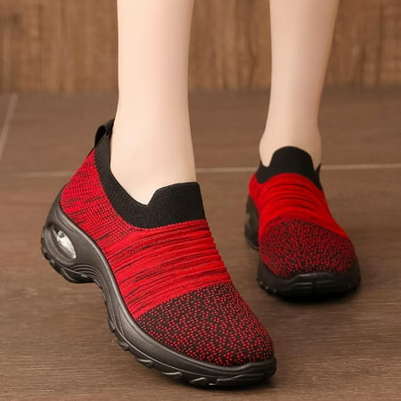 

JNGSA Soft Sole Sock Shoes Non-Slip Air Cushion Elastic Shoes Flying Fabric Sneakers Red 35 Clearance