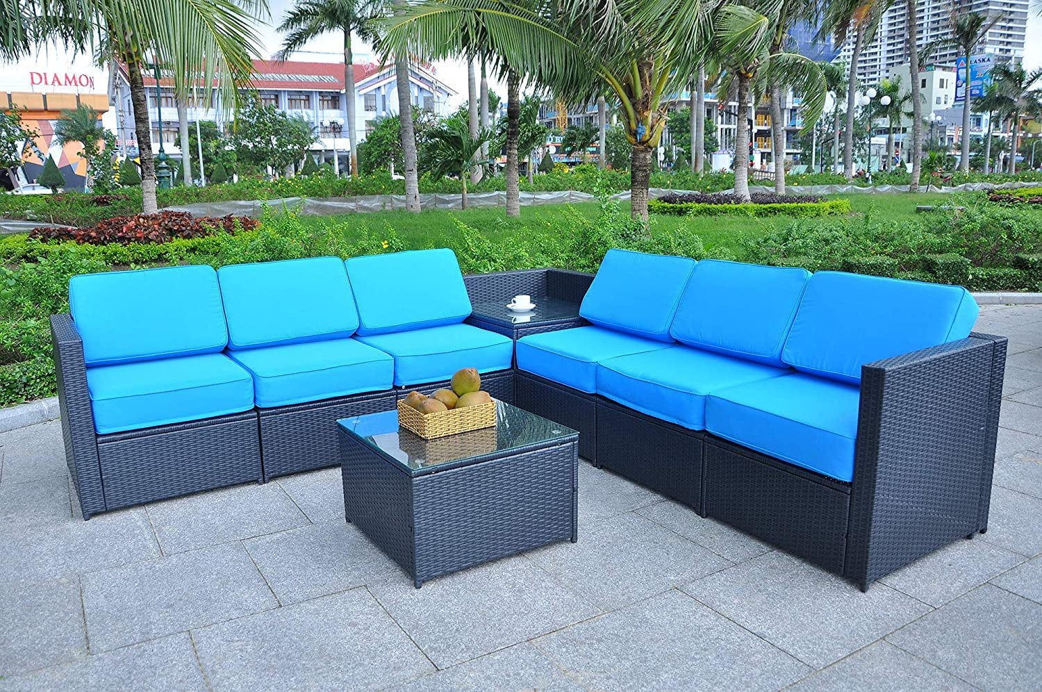 Mcombo Outdoor Patio Furniture Sectional Set Wicker Conversation Sofas