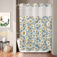 thumbnail image 4 of No Hook Shower Curtain with Built-in Rings - Daisy Floral Print Washable Waterproof Fabric Bathroom Curtains for Hotel,Rentals, 60 X 72 Inch Long , Sky Blue, 4 of 6