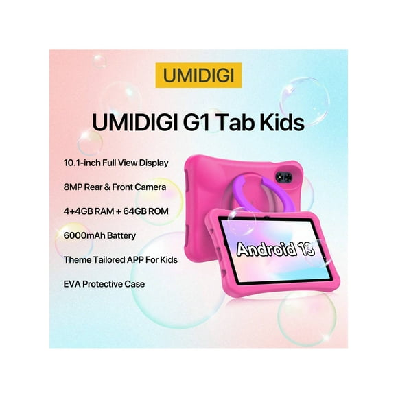【American Plug】UMIDIGI Kids Tablet Candy Pink, G1 Tab Android 13 Tablet PC, 10.1" Tablet For Kids, 8G+64G Up To 1TB, WiFi 6, 8MP+8MP Dual Camera, Qua