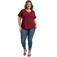 thumbnail image 2 of DARING DIVA Women's Plus Eyelet Embroidered Short Sleeve Blouse 1X Burgundy, 2 of 5