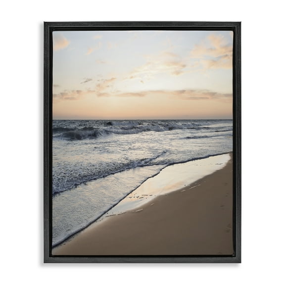 Stupell Industries Beach Tide at Sunset Nautical & Beach Photography Black Floater Framed Canvas Art Print Wall Art, 17 x 21
