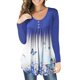 thumbnail image 1 of Moda mujer imprimir blusa o cuello manga larga botón fruncido suave elástico camiseta casual top Abanopi Aqua/Medio, 1 of 7