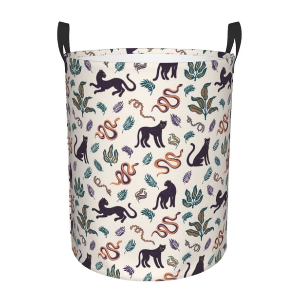 Fotbe Black Cat And Snake Cesto de Ropa con Asas, Cesto Impermeable de Gran Capacidad, Bolsa de Lavado para Dormitorio, Cesto de Ropa con Ruedas y Asas-Medium