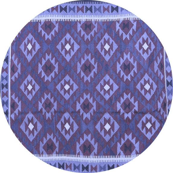 Ahgly Company Machine Washable Indoor Round Oriental Blue Traditional Area Rugs, 6' Round