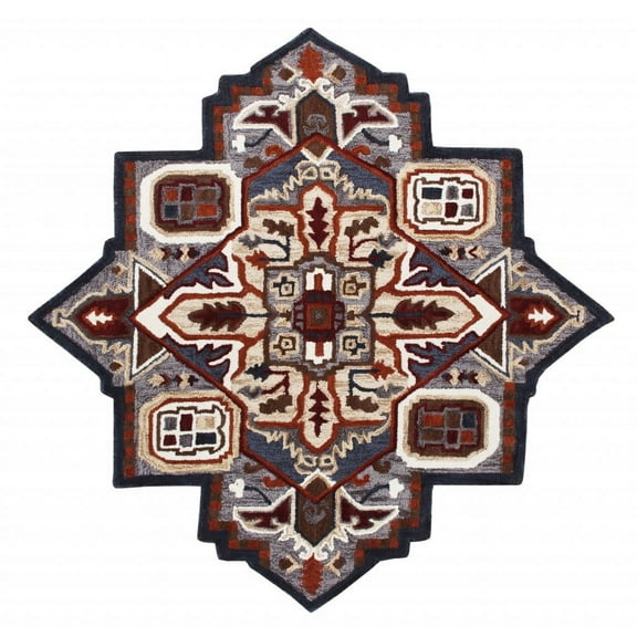 5’ Maroon and Gray Medallion Area Rug