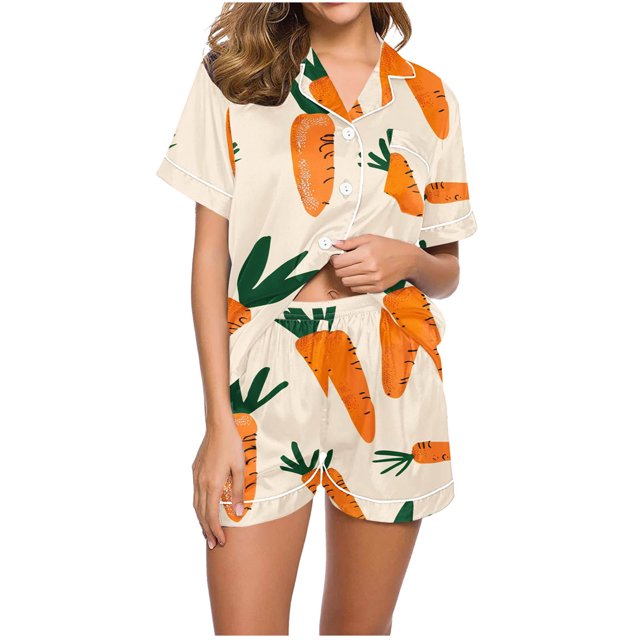 Jamicy Pyjama Mode Femme Mode Décontractée Imprimé T-Shirt à Manches Courtes à Col à Revers avec Short Ample Confortable Ensemble de Pyjama pour la Maison