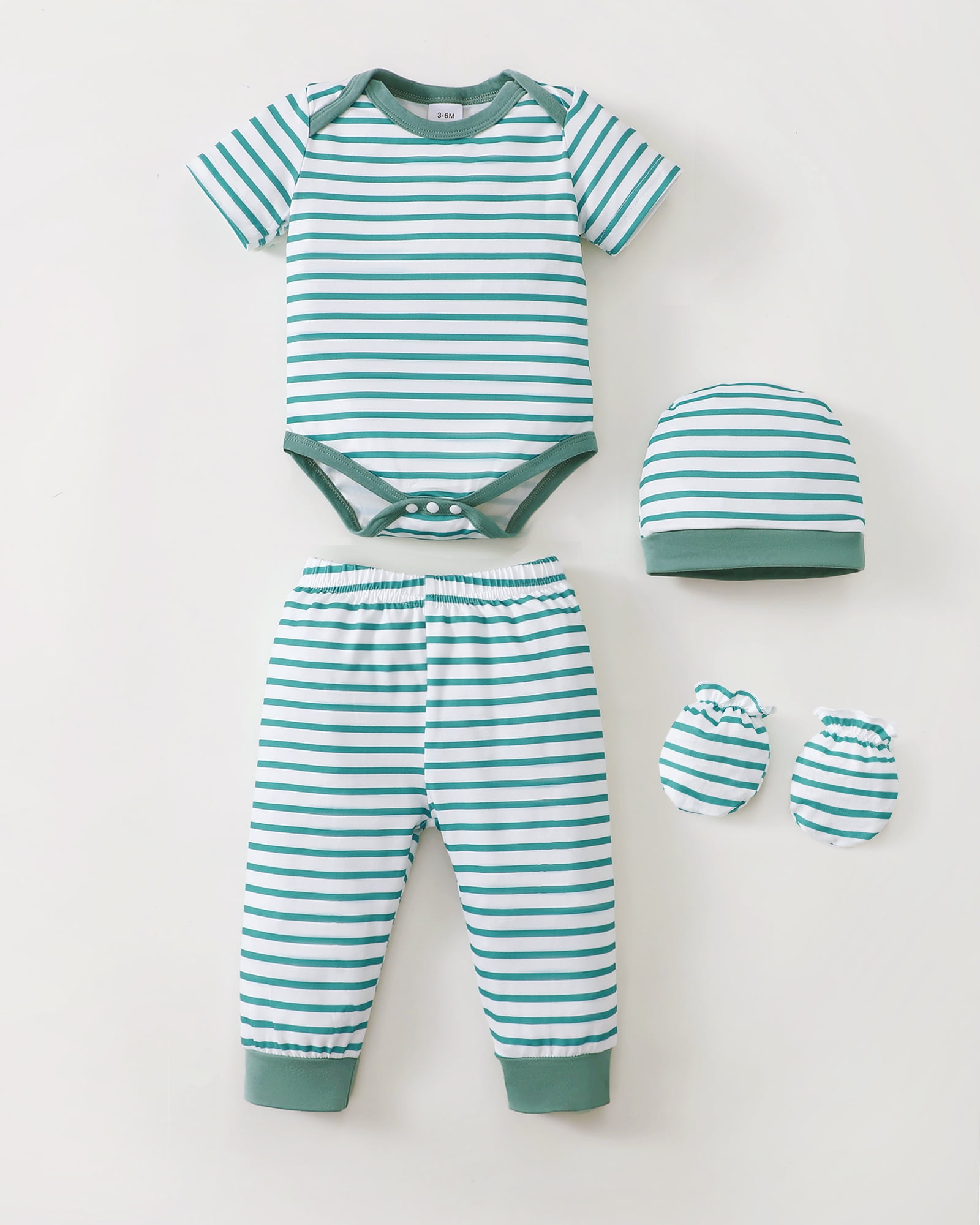 KIMI BEAR Newborn Baby Boys Layette Essentials 9-12 Months Romper Pants Gift Sets 4 Packs Short Sleeves Bodysuit Tops Pants Set with Hats and Gloves 16pcs Outfits Green