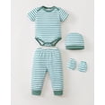 thumbnail image 2 of KIMI BEAR Newborn Baby Boys Layette Essentials 3-6 Months Romper Pants Gift Sets 4 Packs Short Sleeves Bodysuit Tops Pants Set with Hats and Gloves 16pcs Outfits Green, 2 of 9