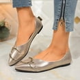 thumbnail image 3 of Rokment Women's Metallic Ballet Flat Dressy Shoes Elegant Fashion Casual Leather Buckles Pointed Toe Slip on Walking Loafers Bridal Glitter Dress Shoe Spring Fall Gold Size 7, 3 of 6