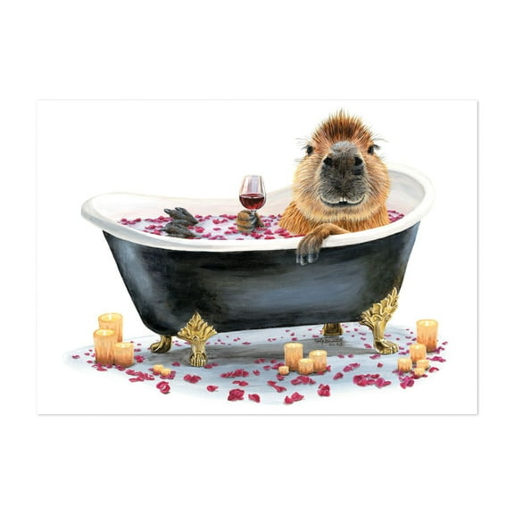 Happy Cappy Bath - Painting Unframed Wall Art Print 5 x 7 inches