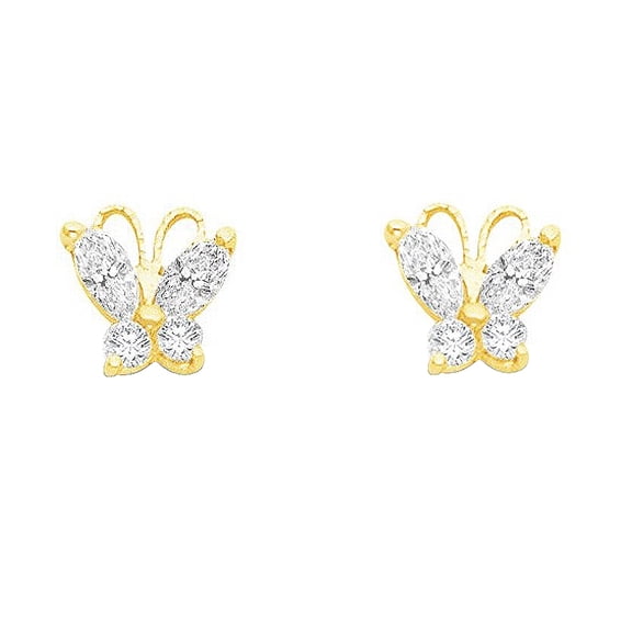 Precious Stars 14K Yellow Gold Cubic Zirconia Butterfly Screwback Earring Studs