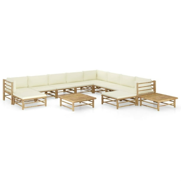 Vidaxl 12 Piece Patio Lounge Set With Cream White Cushions Bamboo Com Vidaxl 12 Piece Patio Lounge Set With, White Bamboo Outdoor Furniture