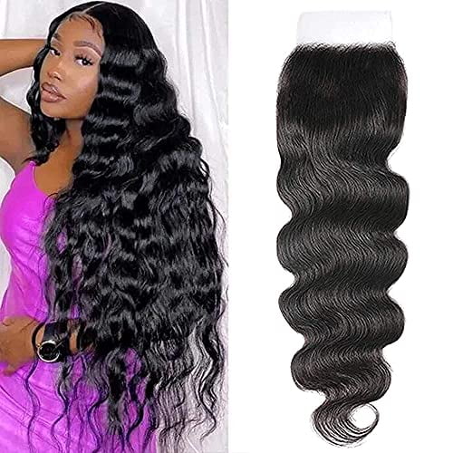 HD 6x6 Lace Closure Deep Parting Brazilian Body Wave Invisible Knots, 100% Human Hair Transparent Lace Closure Pre Plucked Natural Color