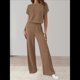 thumbnail image 5 of Traje Informal de Dos Piezas para Mujer, para Viajes y Vacaciones de Verano, con Corta y Pantalones Anchos. Café M, 5 of 7
