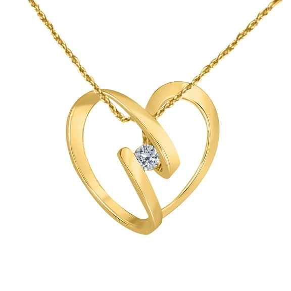 Mauli Jewels Engagement Necklace for Women 0.25 Carat Swirl Heart Shape Diamond Pendant 4 prongs 10K Yellow Gold With 18'' Chain|Silver Chain