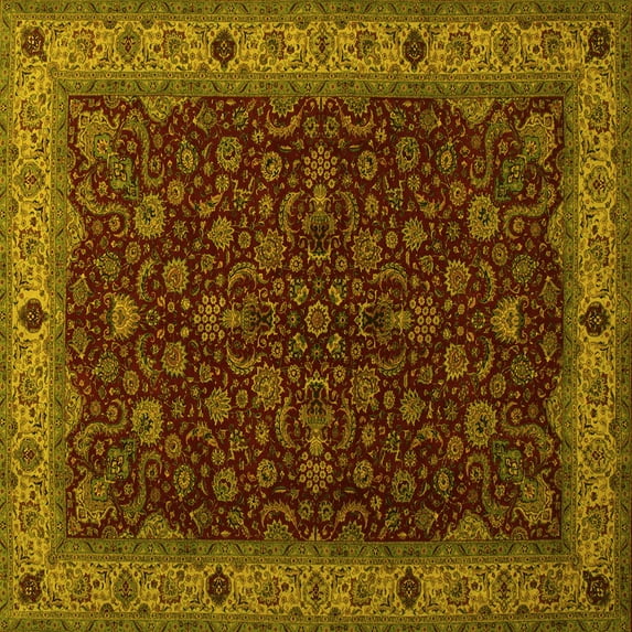 Ahgly Company Machine Washable Indoor Square Persian Yellow Traditional Area Rugs, 8' Square