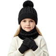 thumbnail image 2 of Sentuca Winter Hat Scarf Gloves Set Pompom Knitted Beanie with Neck Warmer & Gloves Outdoor Cold Weather 3PCS Kids Accessory Black Size 2-10Y, 2 of 6