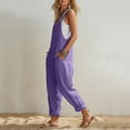 thumbnail image 7 of TEAJOPSUU Women's Cotton Blend Jumpsuits Casual Summer Overalls with Pockets Loose Sleeveless Wide Leg Rompers Purple, 7 of 7