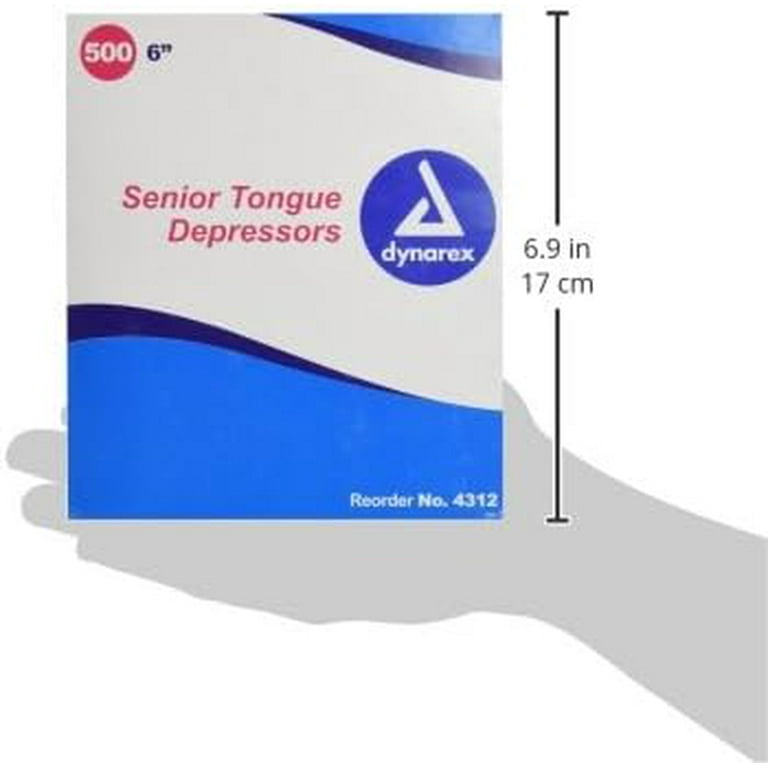 Dynarex Tongue Depressors Wood, Senior 6, Non-Sterile, with Precision Cut  and Polished Smooth Edges, 1 Case (10 Boxes of 500)