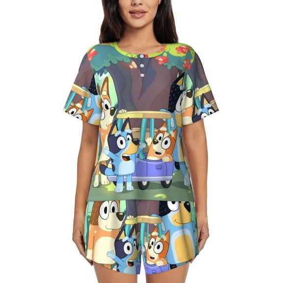 Saiise Bluey Pajamas Sets for Women Soft Short-Sleeved Pjs with Lounge Shorts Two Piece Sleepwear S-4XL