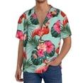 thumbnail image 7 of Lsque Palm Leaves Flamingo print Men's Cuban Collar Short Sleeve Shirt Summer Beachwear Casual Button Down Fashionable Vacation Leisure Shirt-X-Large, 7 of 7