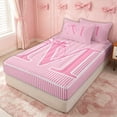 thumbnail image 2 of Erosebridal Princess Bow Initial M Zipper Twin Comforter Sets with Fitted Sheet and 2 Pillowcases for Women, Cute Stripe Ribbon Zipper Bedding Set, Pink Reversible, 4 Pieces, 2 of 7
