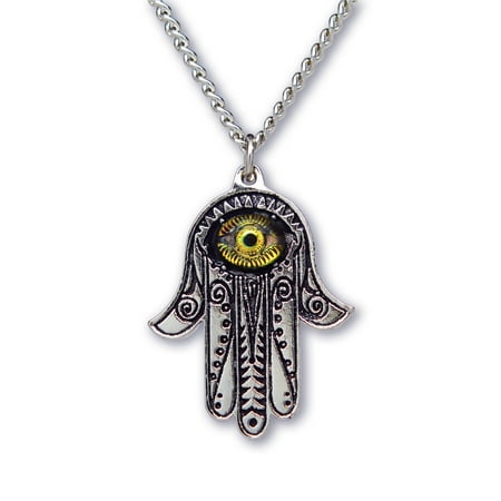 - Lucky Hamsa Hand Evil Eye Amulet with Green Eye Pendant Necklace by Real Metal Jewelry