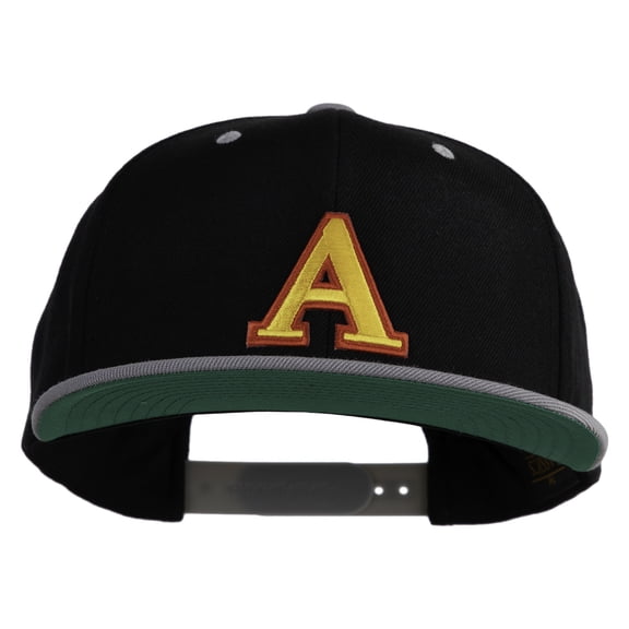 3D Puff Letter A Patched Classic Snapback Wool Blend 2 Tone Cap - Black Silver OSFM