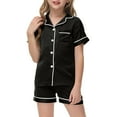 thumbnail image 2 of Newborn Girl Outfits Short Sleeve Solid Button Down Shirt Tops Shorts Pajamas Set Newborn Girl Clothes Black 4-5 Years, 2 of 4
