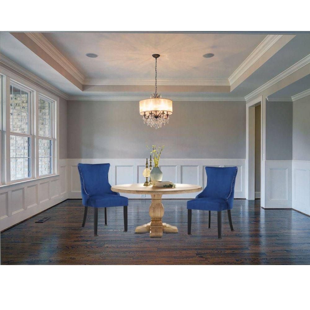 Ensemble de 2 chaises de salle à manger Storm – Chaises d'appoint de salle à manger classiques et modernes en velours bleu avec rembourrage confortable et pieds en bois noir élégants, parfaites pour l