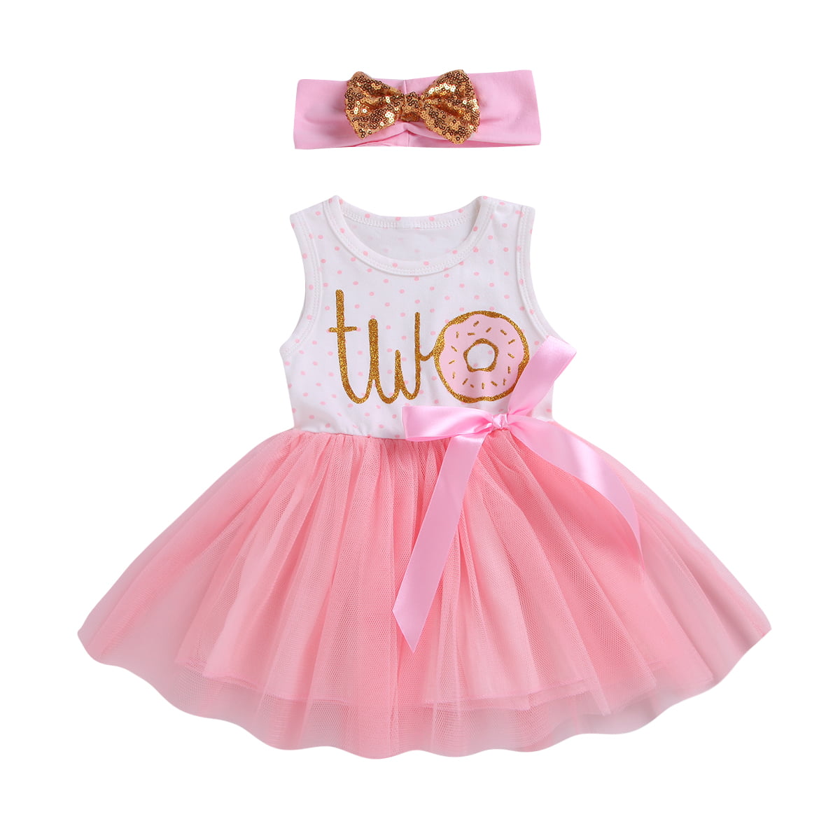 1st Birthday Outfit Toddler Baby Girl Tutu Skirt Dress Headband First Donut Set 