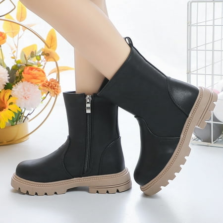 

Akiihool Booties for Girl Girl s Shoes Lined Knee High Elliot Leather Sneaker Boots (Black 13)