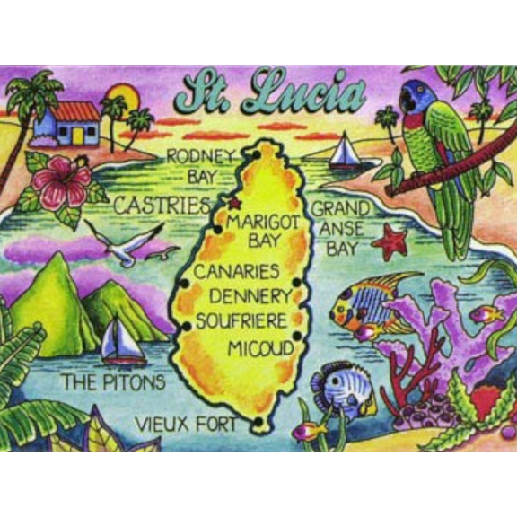 St. Lucia Map Caribbean Fridge Collector's Souvenir Magnet Classic Design 2.5" X 3.5"