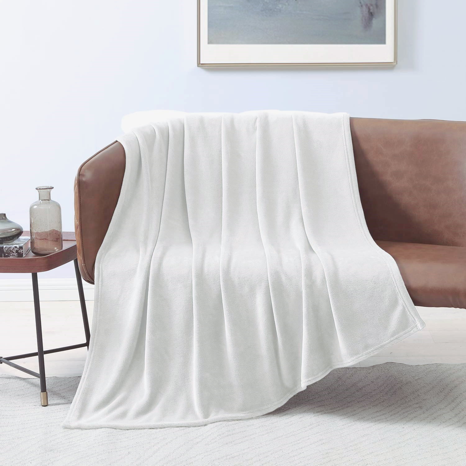 Premium Fleece Blanket King Size White Lightweight Cozy Luxury Soft Bed ...