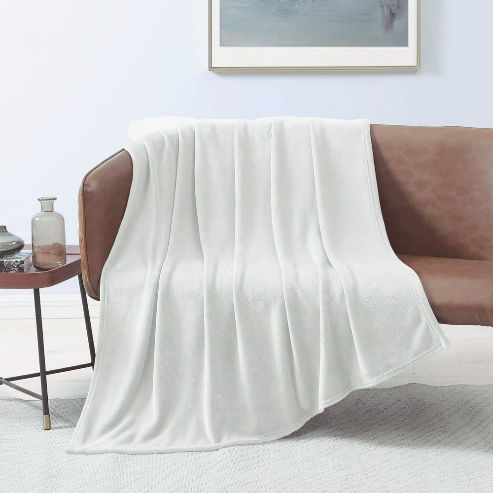Premium Fleece Blanket King Size White Lightweight Cozy Luxury Soft Bed Blanket