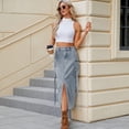 thumbnail image 3 of Women Casual And Trendy Solid Color Washed Denim Semi Elastic Waist Design Ribbon Work Skirt Alt Skirt Poodle Skirts for Women Skirt Overalls Spray Skirt Womens Skirts Long Skirt Pleated Sparkly Skirt, 3 of 8