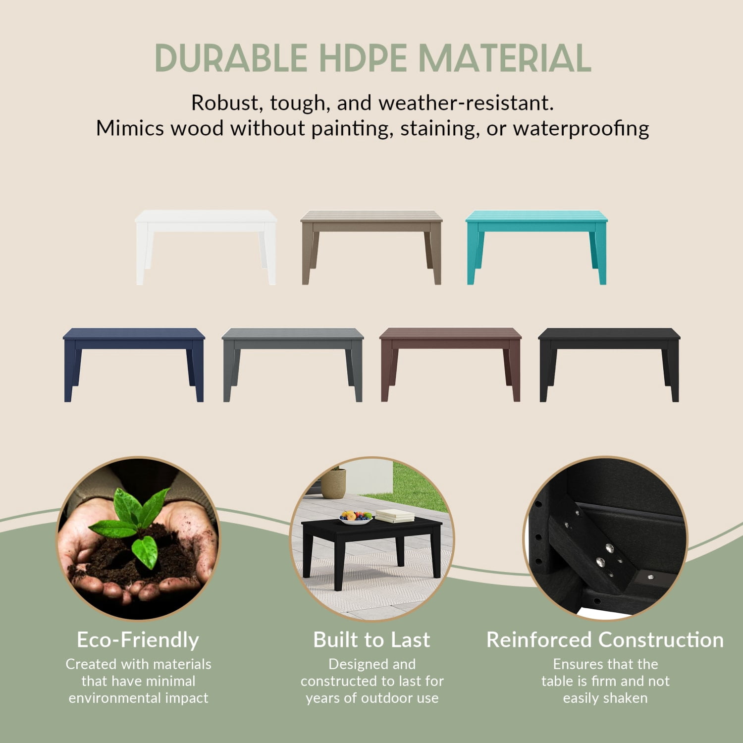 WestinTrends Malibu Low Outdoor HDPE Patio Rectangle Coffee Table, Dark Green