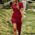 thumbnail image 2 of IROINNID Sexy Dresses For Women Red Wedding Guest Round Neck Short Sleeve Solid Leisure Vacation Dresses Clearance Cheap, 2 of 8